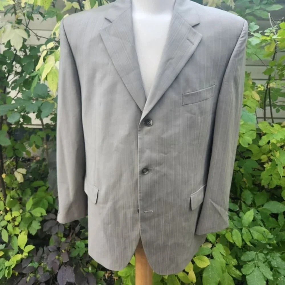 Bellissimo Sartoriale Mens Grey Herringbone Blazer Sport Coat Made in Canada 42R